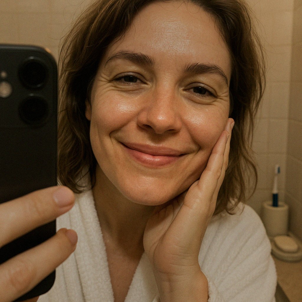 Sarah schaut glücklich in den Spiegel – Woche 2-3